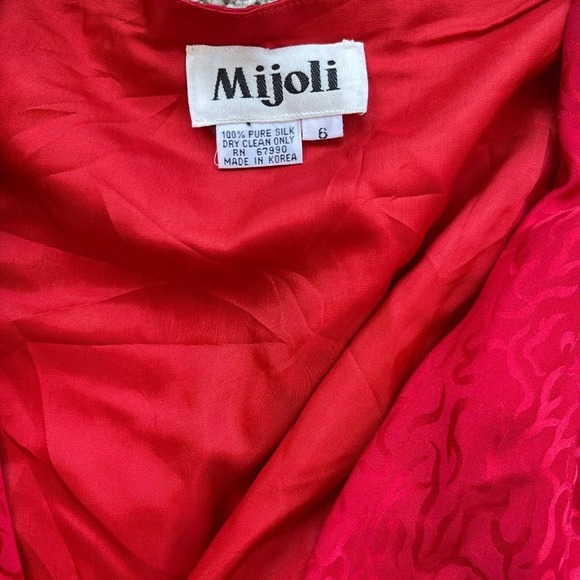 Vintage Mijoli Blouse Silk Puff Sleeves Iridescent Red Faux Wrap Top Sz 6 - Picture 10 of 16